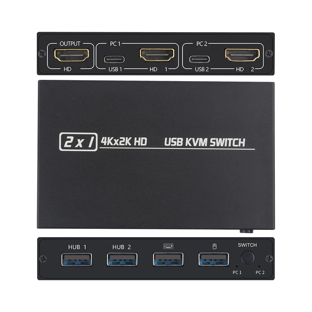 4KX2K KVM Switch Splitter 2-Port HDMI-Compatible HDTV USB Plug And Play Hot for Share 1 Monitor/Keyboard& Mouse