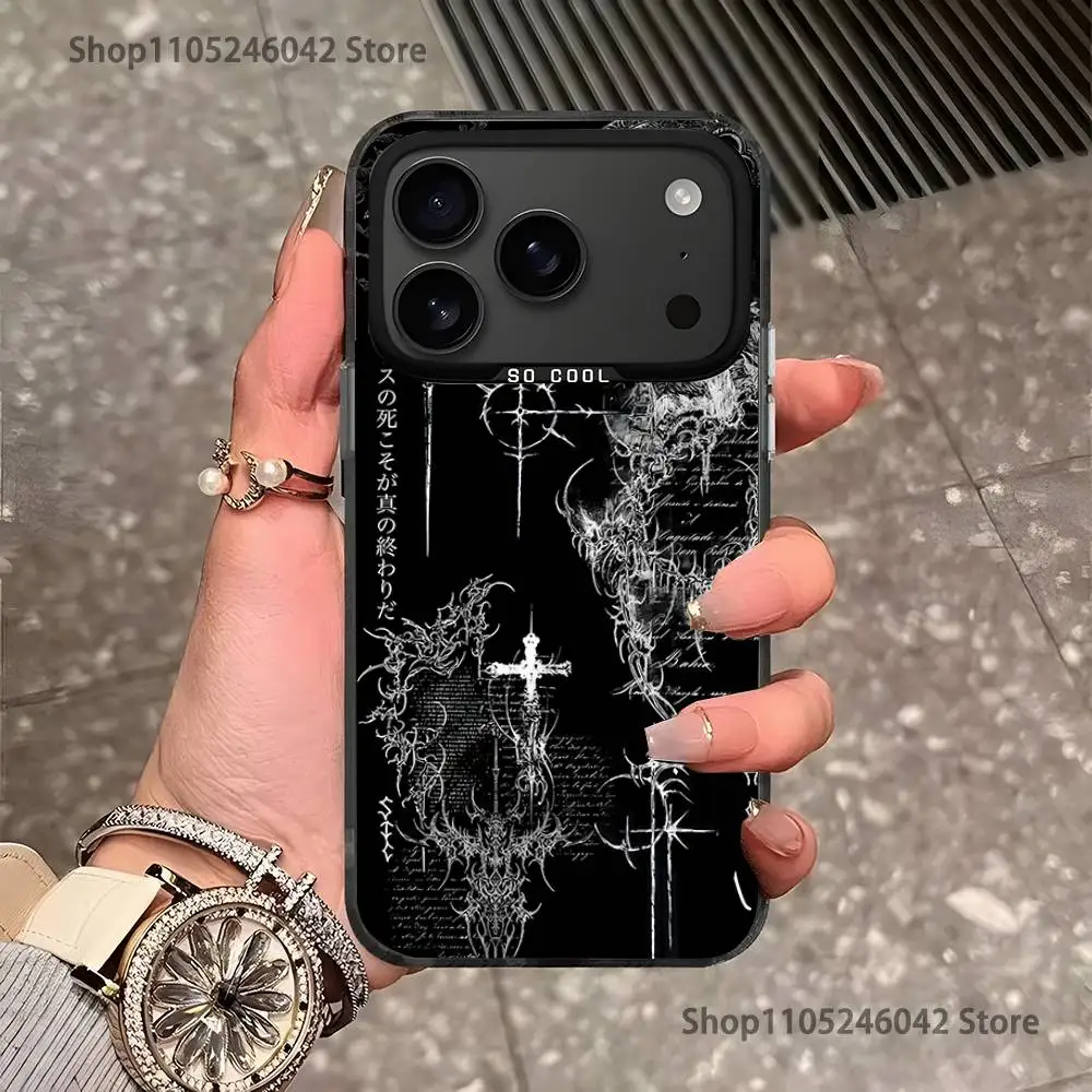 Gótico cyber sigil cruz olhos crânio preto fosco à prova de choque capa de telefone para iphone 17,16,15,14,13,12,11, pro,xs, max, plus, mini