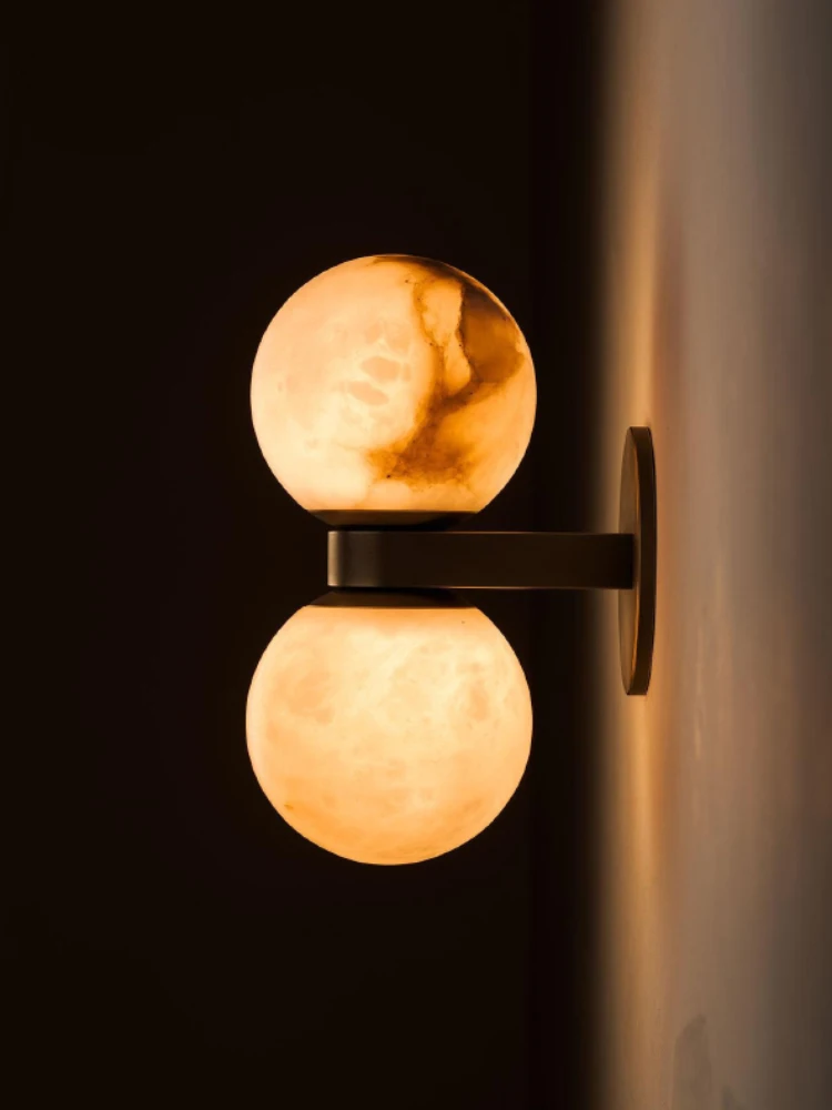Art Deco natuurlijke marmeren bal wandlamp G9 lamp oud koper voor hoteltrap salon slaapkamer persoonlijkheid blaker - afbeelding 2