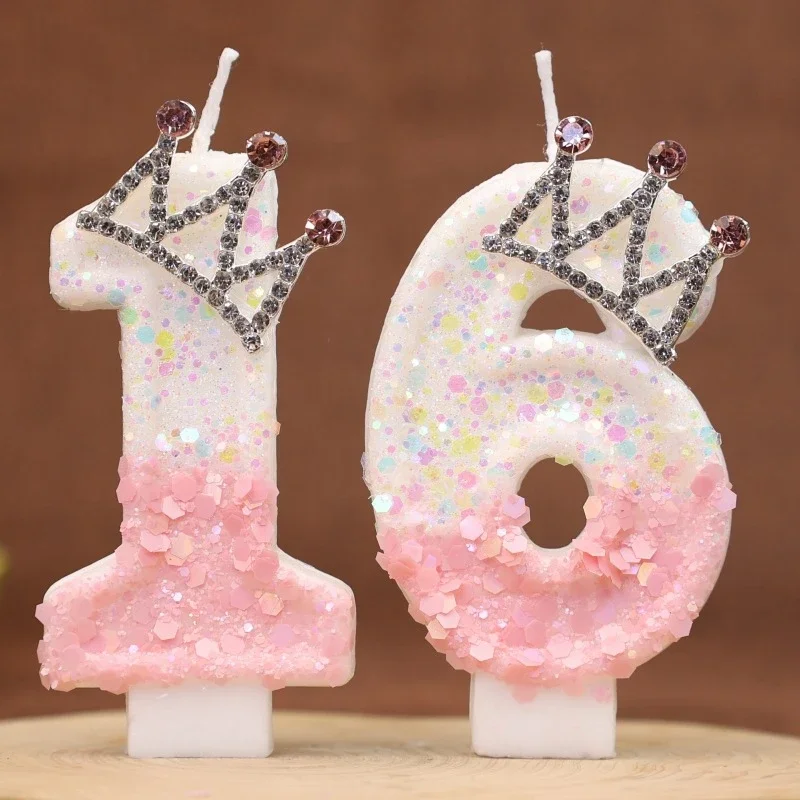 

0-9 Crown Birthday Candles Pink Number Candle Cute Digital Candles Birthday Party Candle Top of Cake Crown свечи для торта