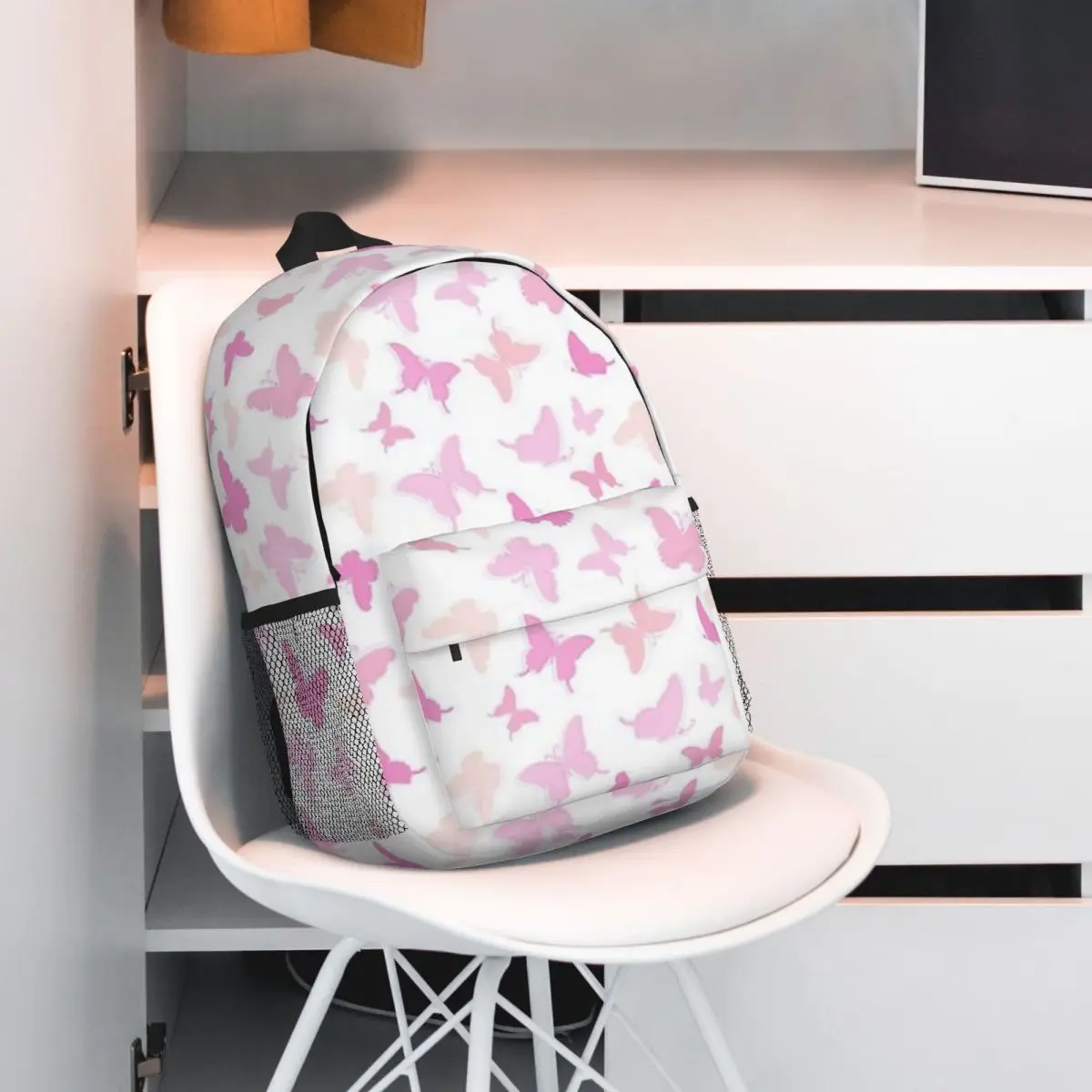 Mochila fofa com padrão de borboleta para meninos e meninas, mochila de estudante de grande capacidade, leve, à prova d'água, 15 polegadas