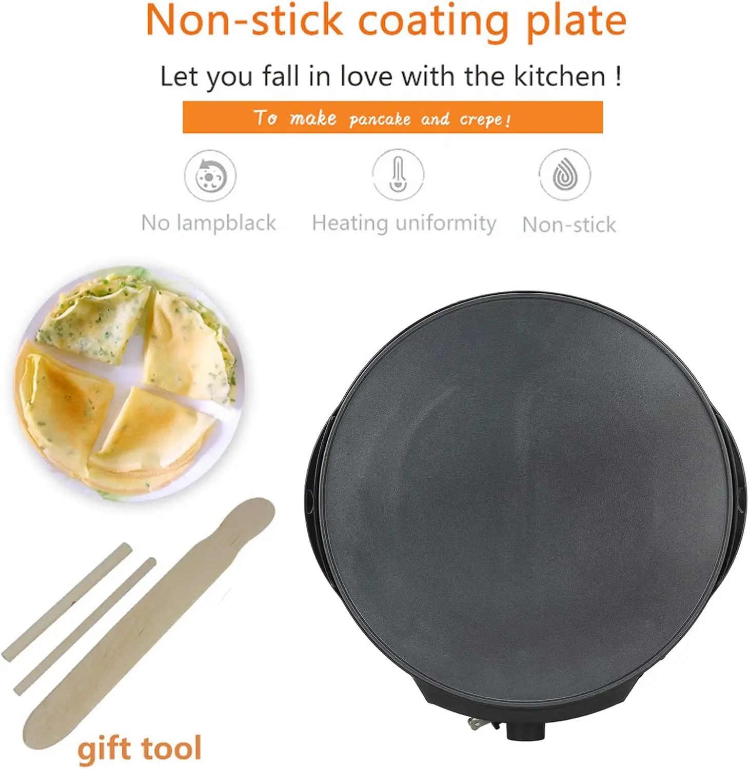 Pancake Griddle, Electric Crepe Maker, Dual Use for Blintzes Eggs Pancakes Portable Adjustable Temperature Settings Summer Break