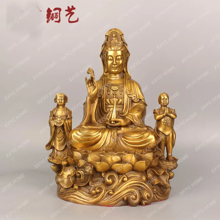 GOOD HOME SHOP bless Safety luck Talisman efficacious TONGZI Guanyin Bodhisattva Buddha brass statue