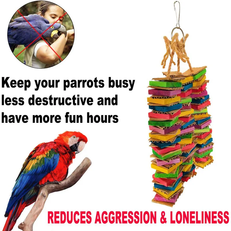 Pet Products Bird Supplies Parrot Toys Colored Wood Cardboard Strings Hanging Destroying Gnaw Chew Toys