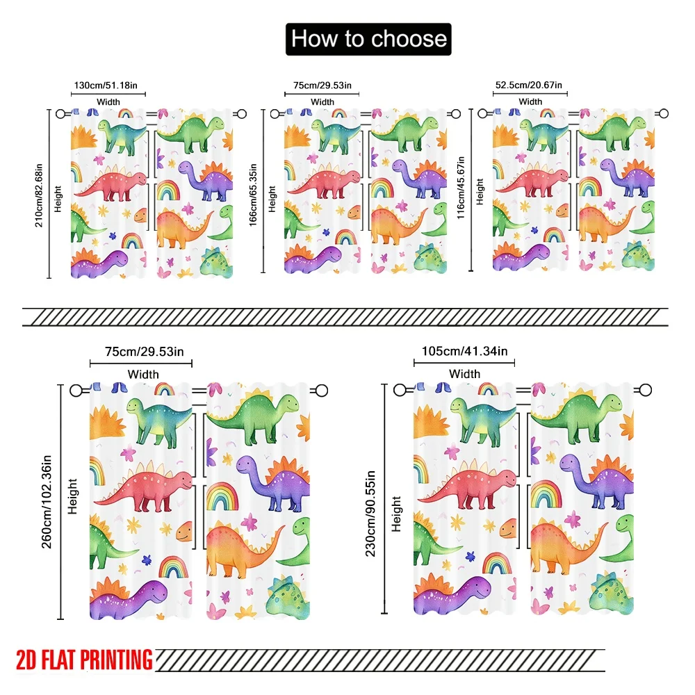 2 قطعة ، 2D طائرة الطباعة الستائر ونافذة العلاج ديناصور قوس قزح زهرة تنوعا 100% البوليستر (بدون قضيب) آرت ديكو احتفالي