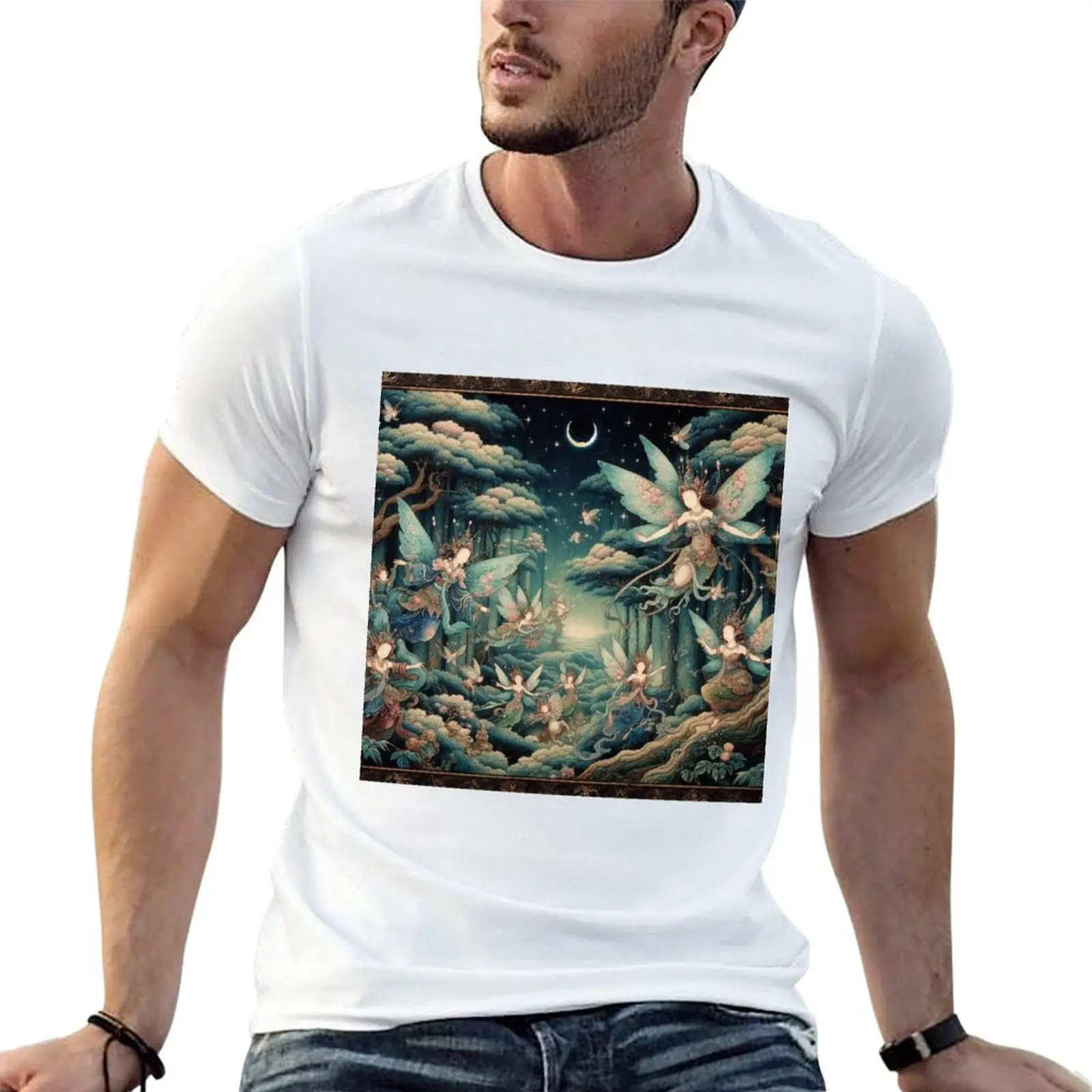 Fairies in Fantasy Night Forest T-Shirt oversize t-shirts man anime clothes mens t shirts casual stylish