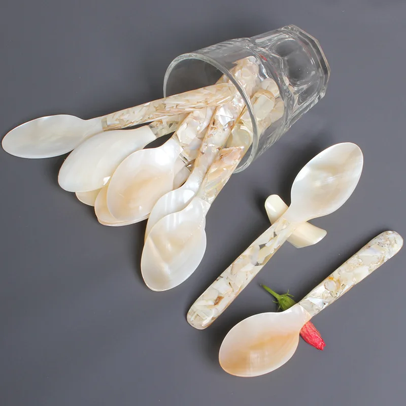 16cm shell spoon factory wholesale caviar coffee stirring spoon dessert spoon natural conch shell spoon.