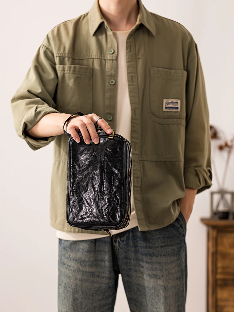 Simple casual high-quality first layer cowhide men's shoulder bag outdoor daily travel genuine leather teens crossbody bag