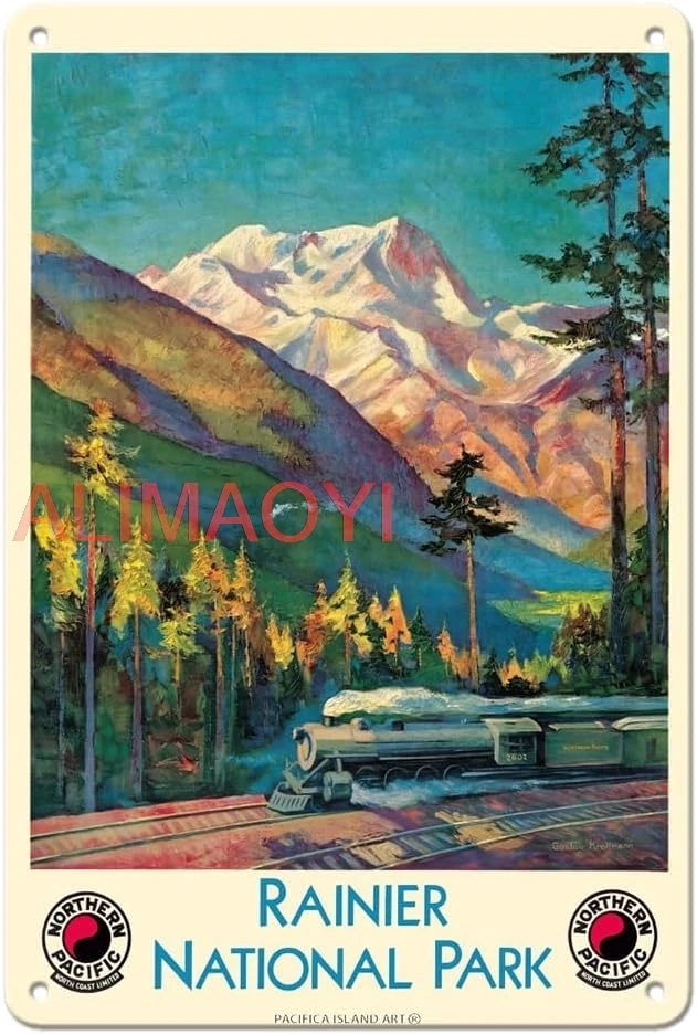 Pacifica Island Art Rainier National Park - Stampede Pass Washington USA - Vintage Railroad Travel Poster by Gustav Wilhelm good