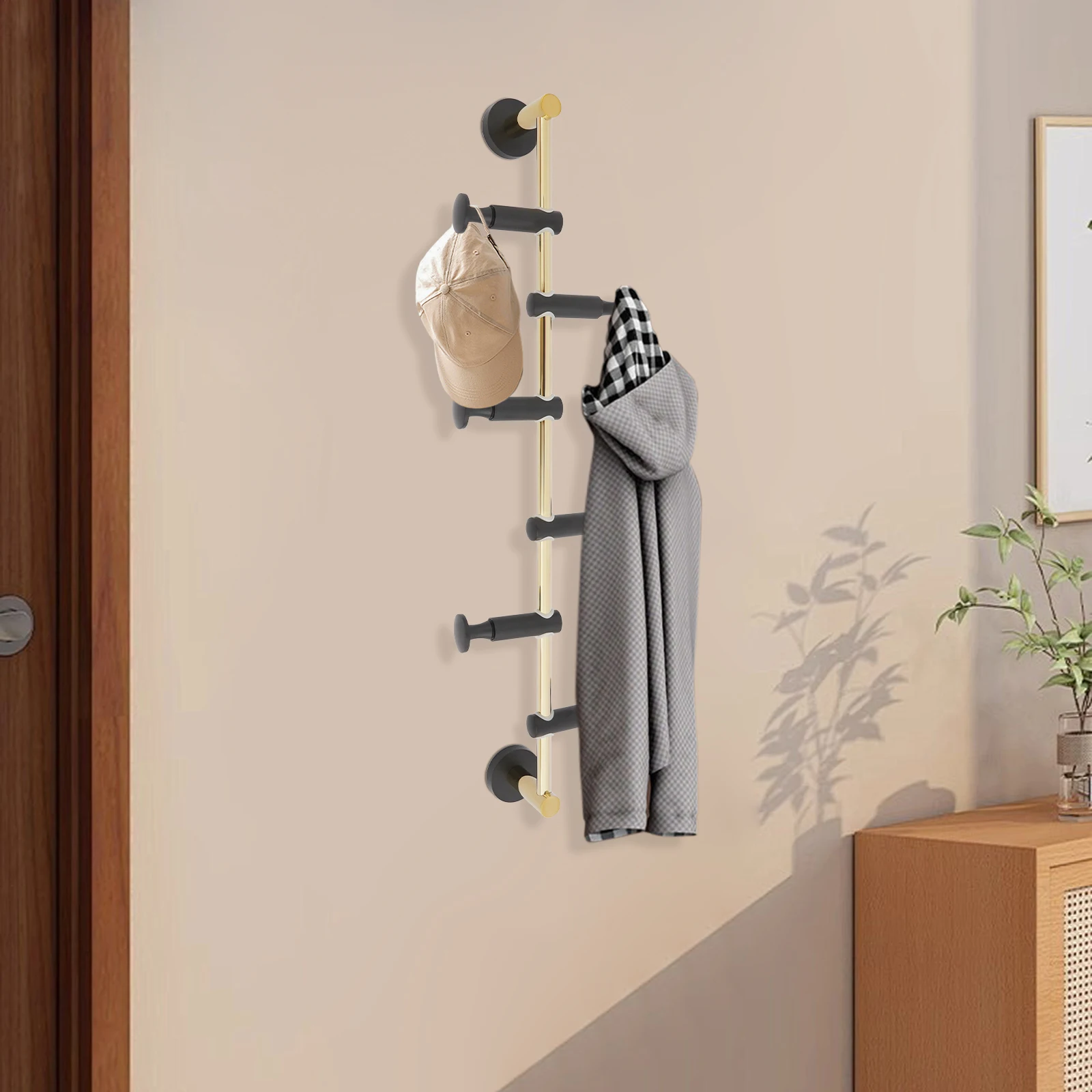 

Wall Mounted Coat Rack, Wall Coat Hat Rack, 6-Hook Coat Rack Brass Hat Rack Wall Clothes Movable Hook Bathroom Door Rear Hook