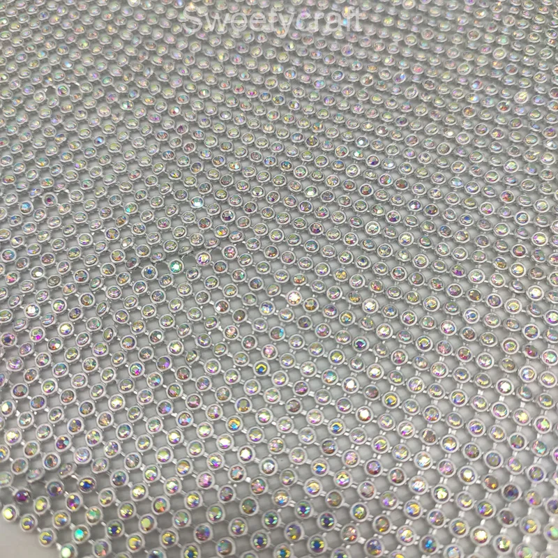 45*120cm AB Rhinestone metal mesh fabric Loose Rhinestones Crystal metallic cloth DIY Kendall Chainmail Dress garment Jewelry