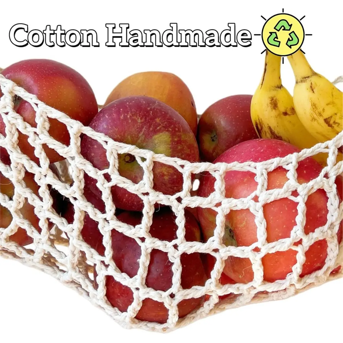 2-Pack Hanging Fruit Hammock with Hooks - Macrame Under Cabinet Veggie Banana Basket, Hand-Woven Boho Fruit Holder