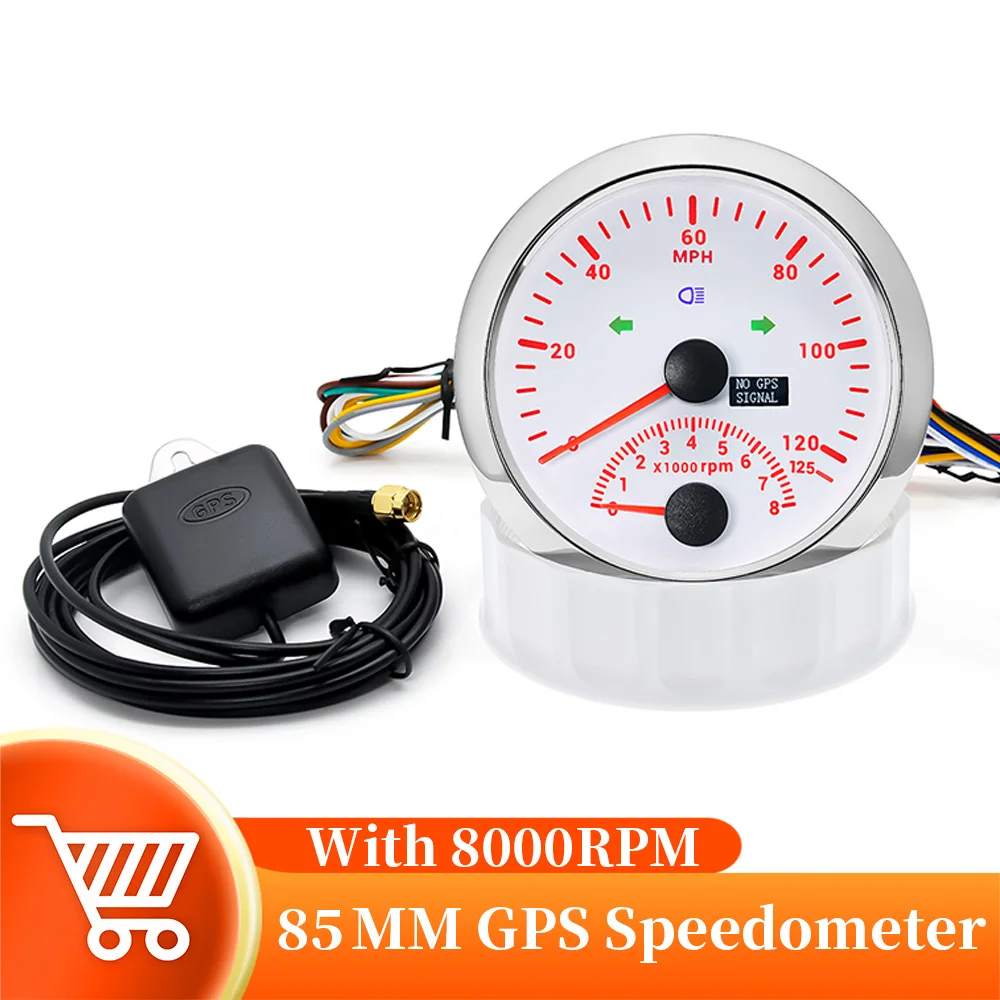 

Universal 2 In 1 8000RPM Tachometer With GPS Speed Gauge Red Backlight GPS Speedometer Meter 125MPH KMH GPS Antenna