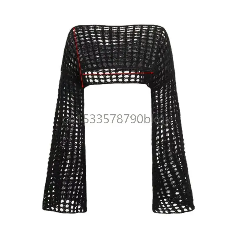 

Women Y2K Knitted Crop Tops Shrugs Crochet Hollow-Out Long Sleeve Shirt Sweater J78E