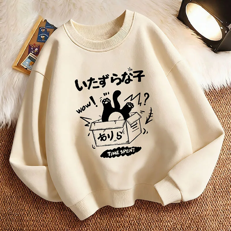 Pullover Happy Cat Japanese Style Hoodie Kids Cat Children's Sweatshirt Hoody for Boys Girls Autumn Winter Casual Hoodies