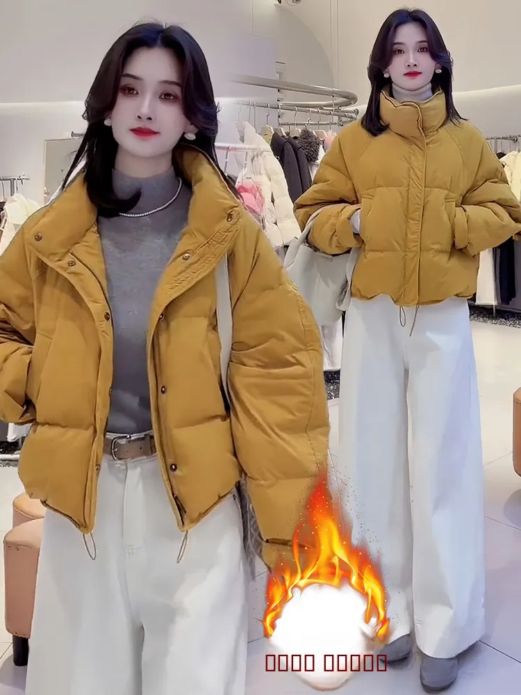 

Корейская теплая хлопковая короткая куртка-пуховик с воротником-стойкой для женщин, модная зимняя новинка