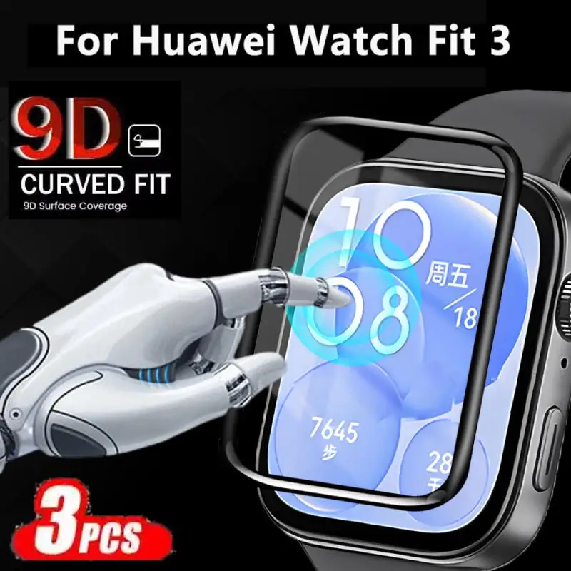 Displayschutzfolien für Huawei Watch Fit 3, 9D, gebogen, vollständige Abdeckung, Schutzfolien für Huawei Fit 3, kratzfeste Folie (kein Glas)