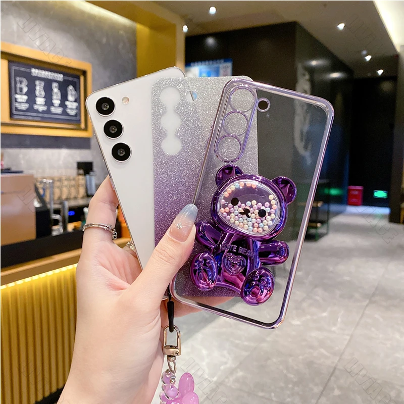 A 58 A 78 Flower Strap Bear Phone Holder Case On For Oppo A58 A58X A78 4G 5G OppoA58 OppoA58X OppoA78 Stand Cover