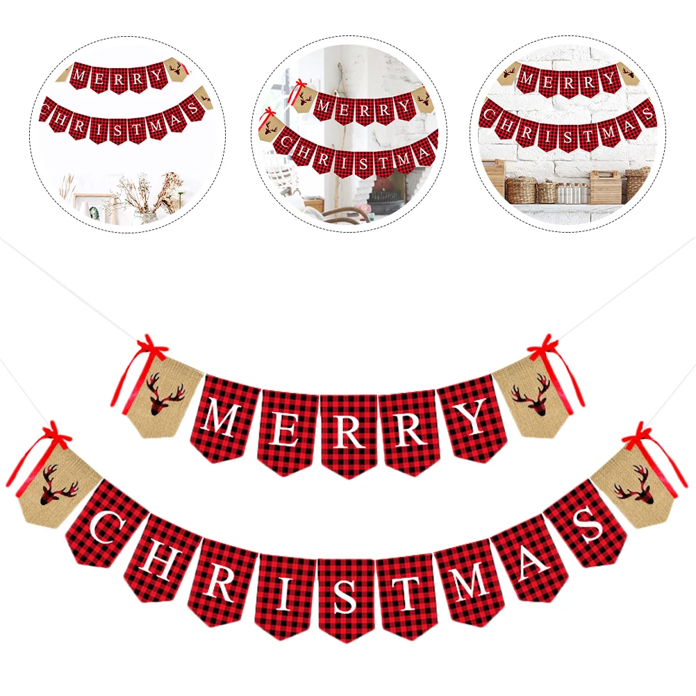 

1 Set Decorative Banners Merry Christmas Printed String Flags Red Party Theme Festival Wall Bunting Xmas Buntings Pulling Flags