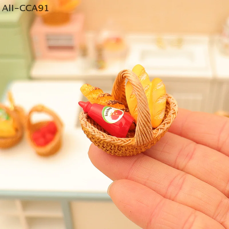 

CCA91-Miniature Dollhouse Fruit And Bread Basket Model Accessories Pretend Kitchen Food For Doll Toy Scene Photography Props