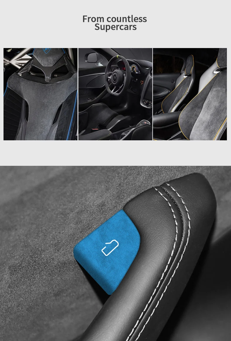 Für Tesla Model Y Juniper Model 3 Highland aus Alcantara Gefertigte Autotür-Innengriff-Knopfverkleidung Aufkleber Innenausstattung Tuning-Zubehör – Detail 3