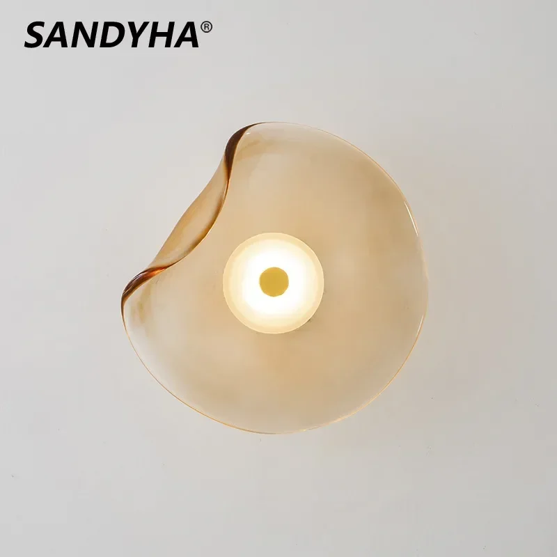 

SANDYHA Nordic Circular Glass Wall Lamp Irregular Design Led Light Living Room Aisle Bedroom Decoration Study Lighting Fixtures
