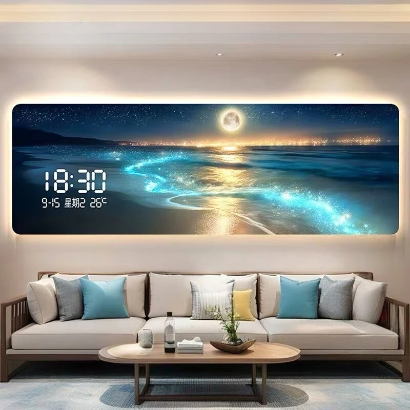Modern Electronic Clock LED Wall Lamp for Living Room Entrance Corridor Study Mute Wall Clock Home Decoration Mural Light Watch