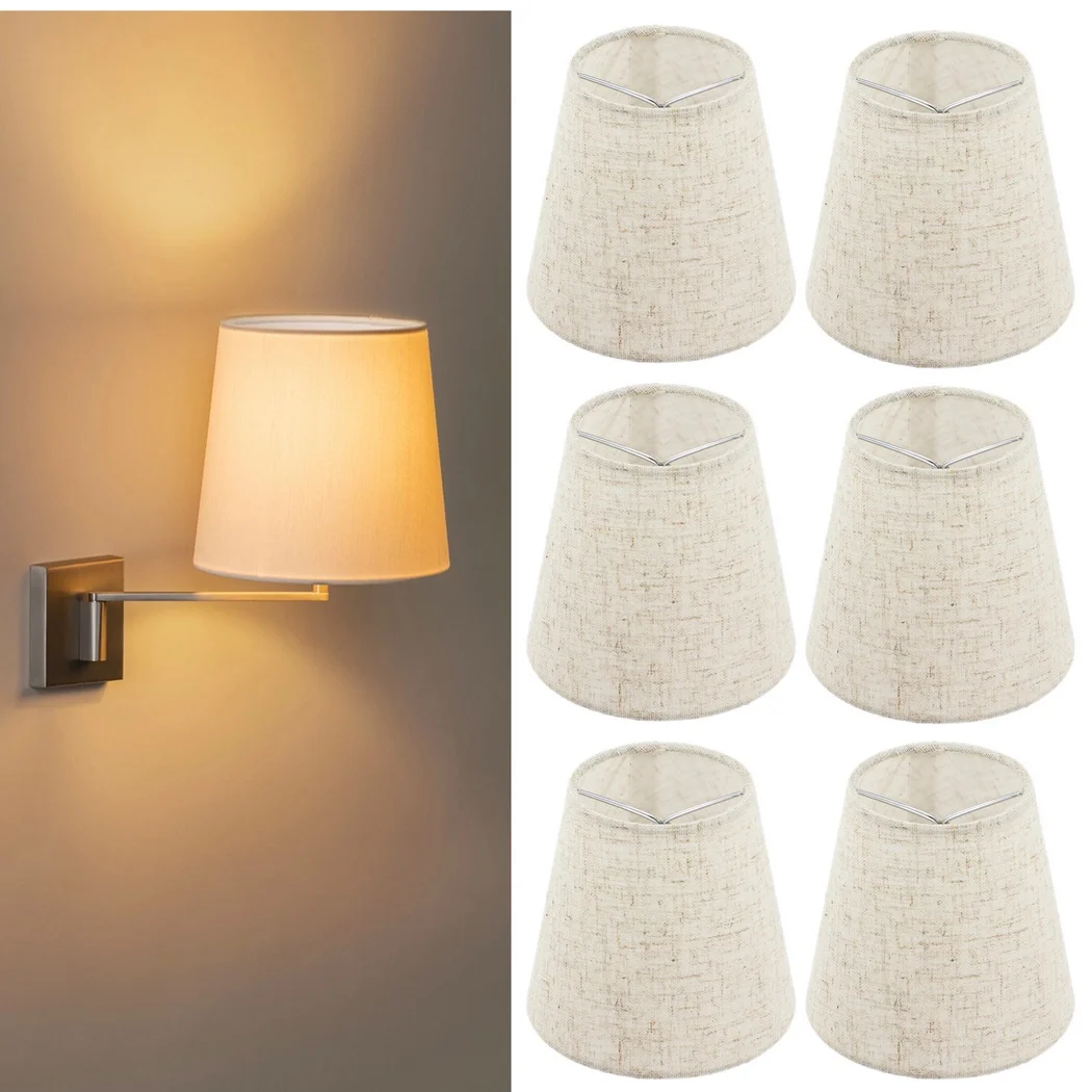 

6Pcs Fabric Lamp Shade Clip-on Fabric Lamp Shade Traditional Chandelier Candle Bulb Lampshade Linen Fabric Elegant Lampshade