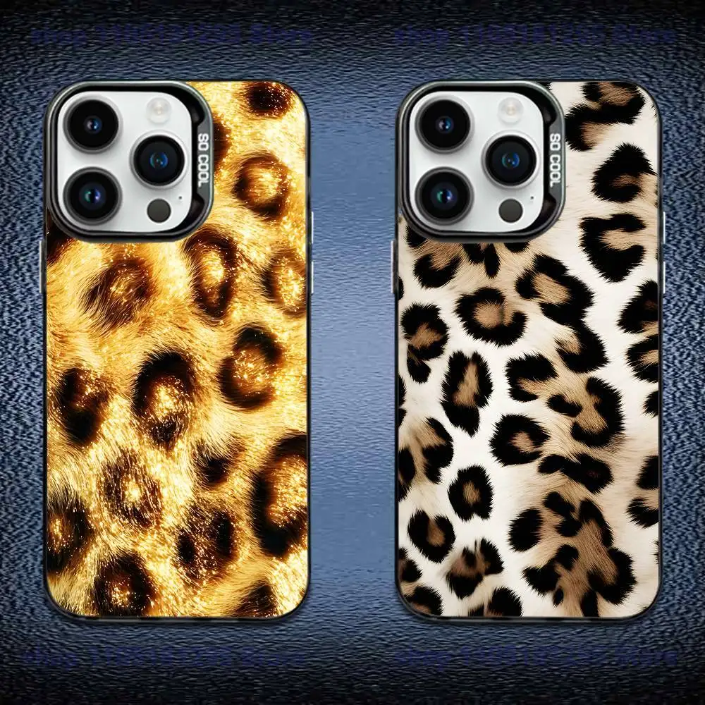 

Luxury Leopard Print Phone Case IMD Color Silver Shell For IPhone 17,16,15,14,13,12,11 Pro Max Plus Black Cover