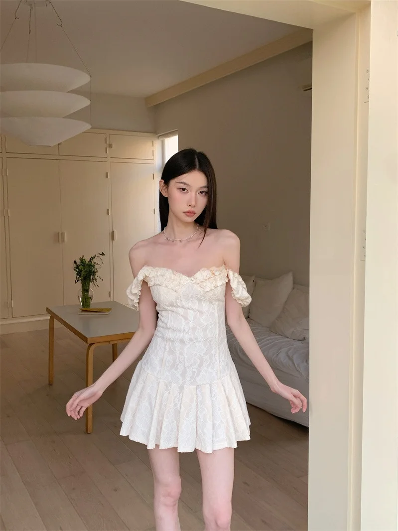 

Heavy Embroidery Lace Sleeveless Vest Dress Women's Short Skirt Ultra Short Summer Dress Original Design by Honey Peach Aunt