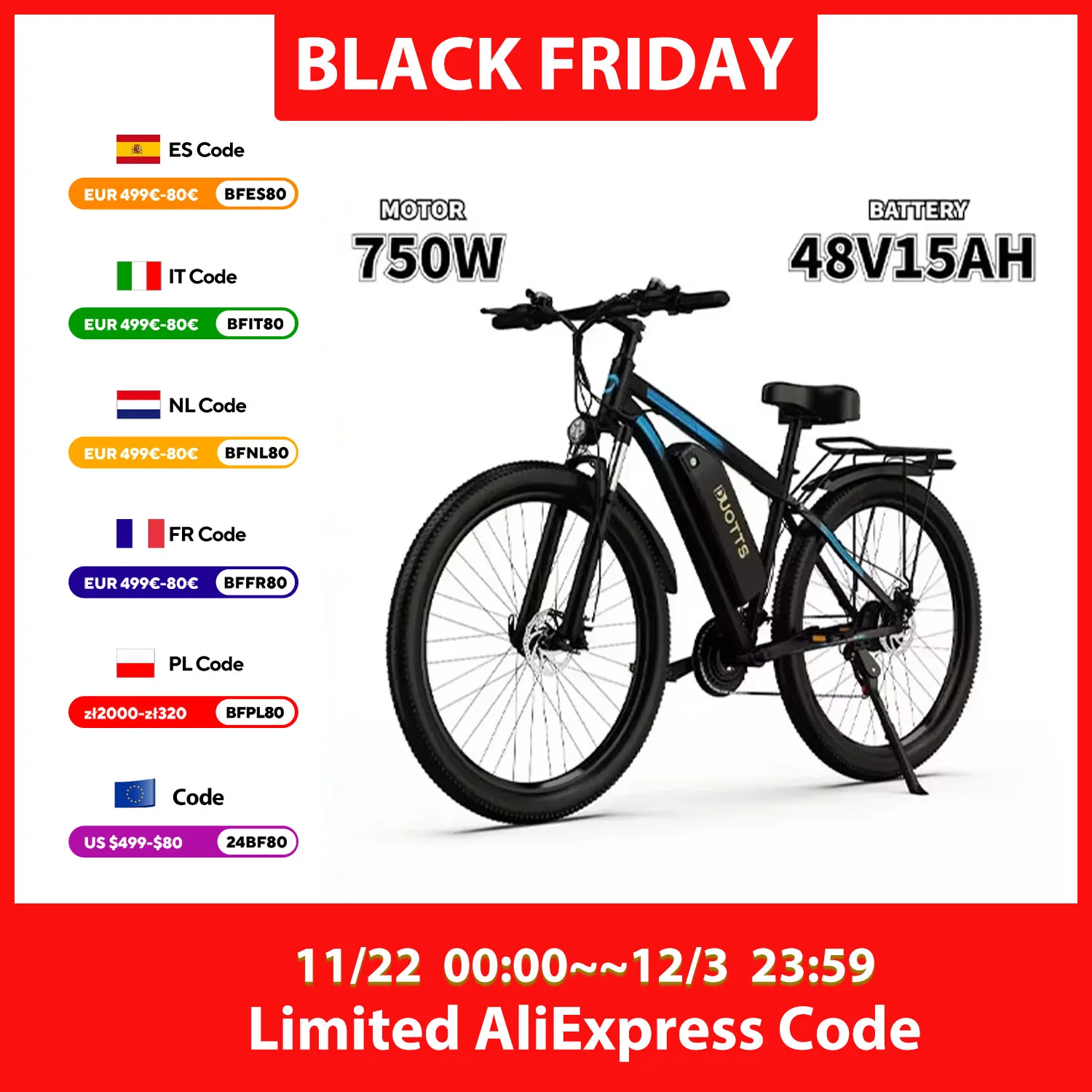 E-bike 750W Brushless Motor 48V15AH Lithium Battery Electric Bicycle 29-inch Tire 21-Speed Mountain Electric Bike