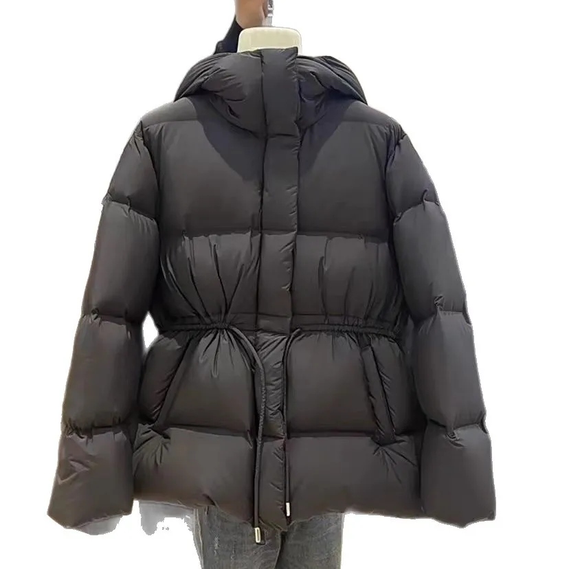 

Fashion Cotton Padded Thickened Jacket Women Down Coat Female Parkas Hooded Drawstring Waist Thick Warm Overwear Lady Top
