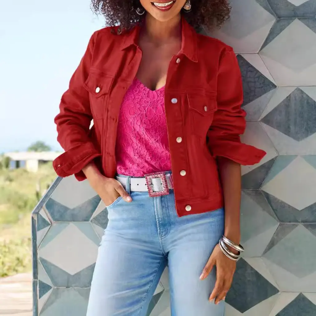 

Women's Slim Fit Colorful Denim Jacket European And American Style Casual Summer Outerwear Export from Russia