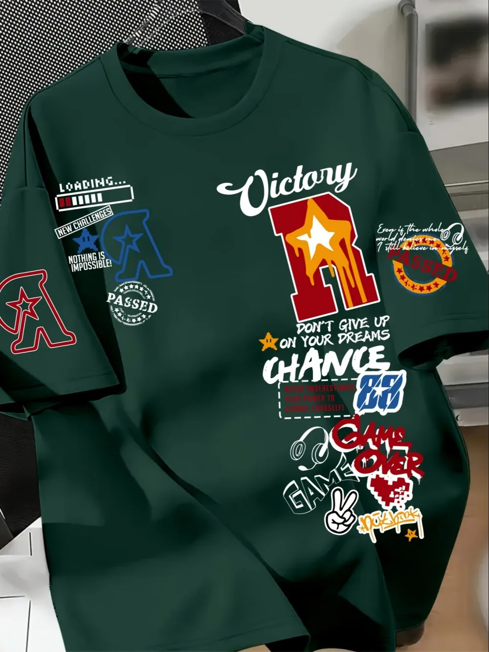 تي شيرت رجالي صيفي جديد عصري مطبوع عليه حروف جرافيتي ناعم وجيد التهوية برقبة دائرية تي شيرت على طراز الشارع في الهواء الطلق #1