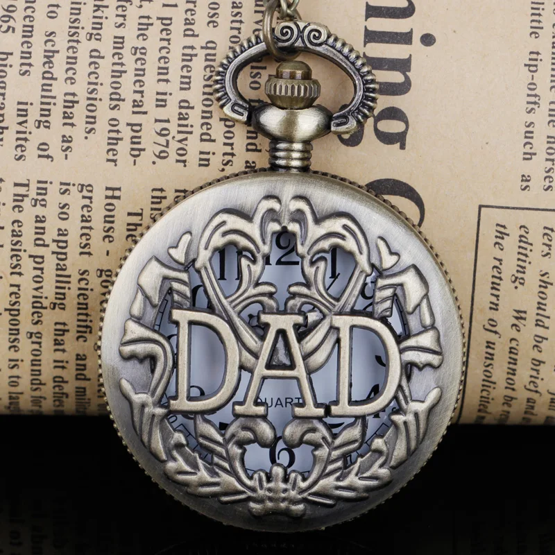 أسود/فضي/برونزي "الأب" حروف العتيقة نمط ساعة جيب رجالي Steampunk جيب و فوب سلسلة الساعات Relojes De Bolsillo