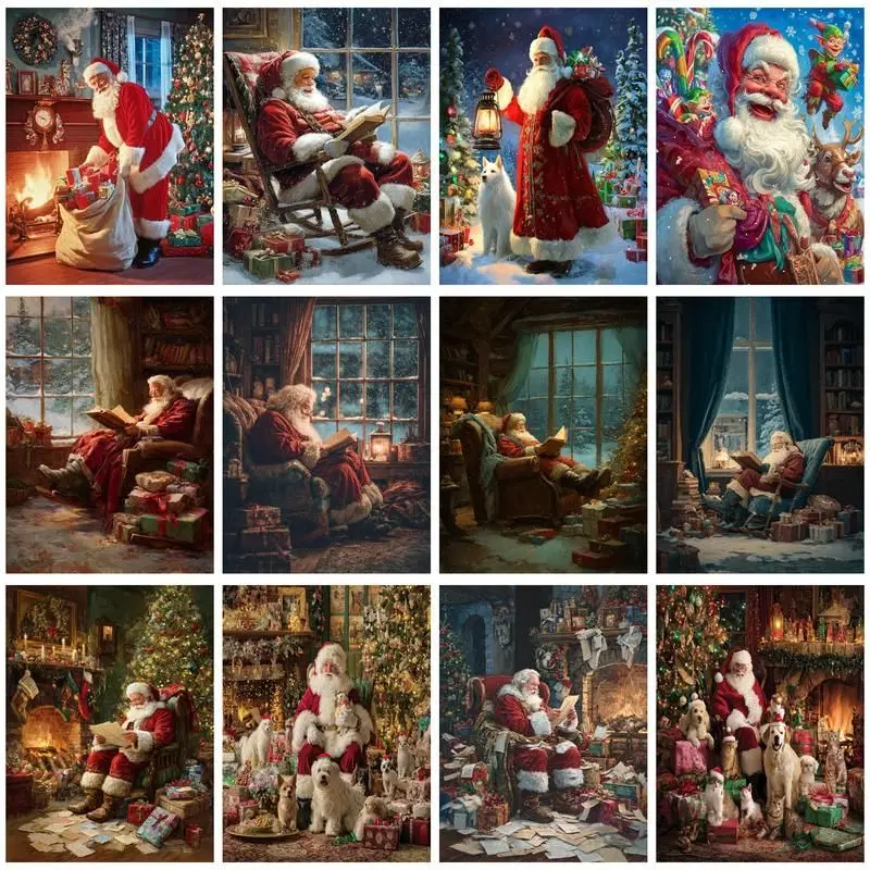 

CHENISTORY Paint By Number Santa Claus Pictures By Number Christmas Drawing On Canvas HandPainted Art Gift Kit DIY Home Decor
