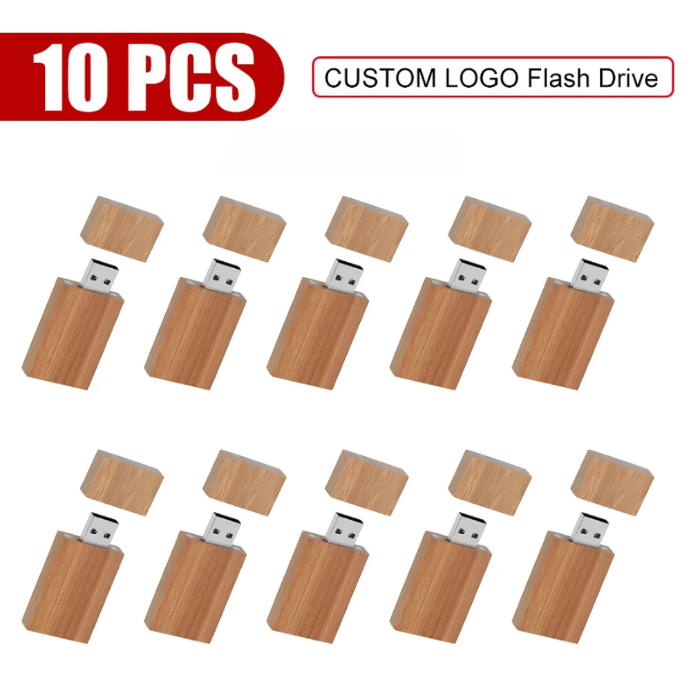 10pcs/lot Free Custom Logo Wooden USB2.0 Flash Drive 4G 8G 16G 32G 64GB 128G Pen Drives Wedding Photography Gifts Memory Stick