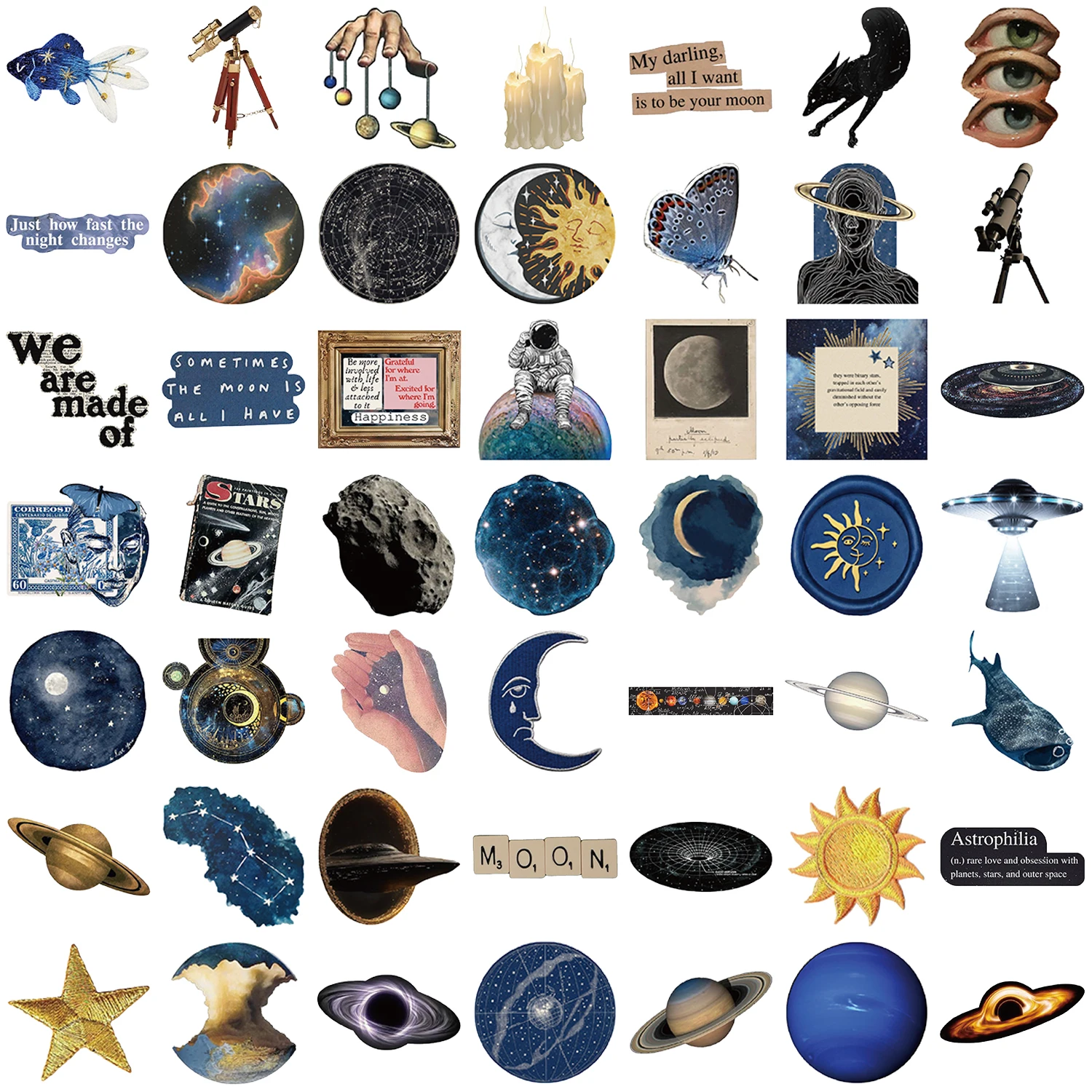 50Pcs Space Sun Planet Cartoon Waterproof PET Stickers Pack Cute Water Bottle Laptop Skateboard Scrapbook Accessories