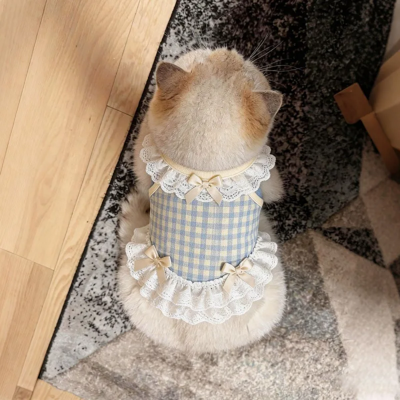 

Breathable Thin Pet Vest with Bow & Lace Trim, Early Spring Dog & Cat Clothes for Sphynx Cats & Poodles