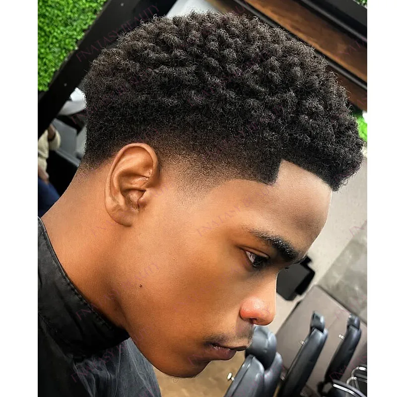 Super Natural Hairline African American Black Man's Human Hair Replacement System 6mm TightCurly Breathable Mono Base Men Toupee