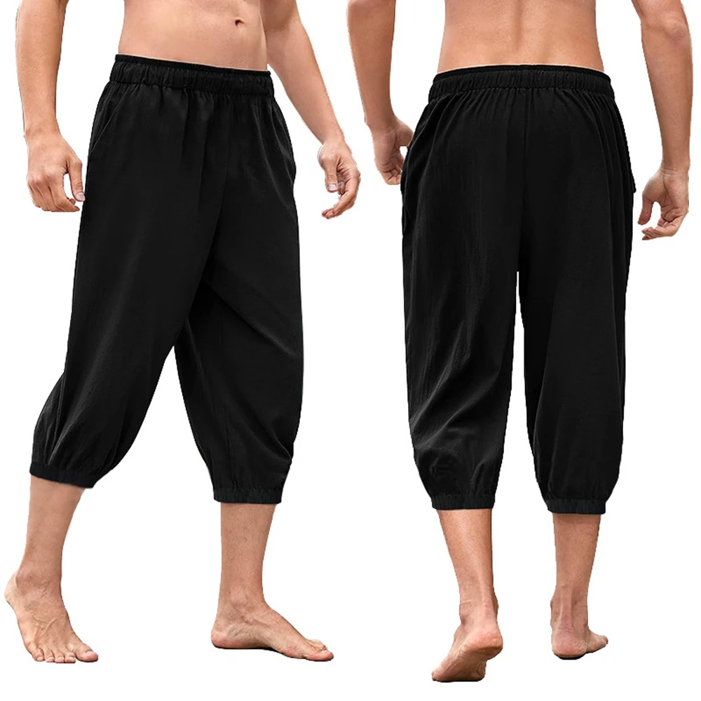 Mittelalter liches Kostüm Cosplay erwachsene Männer Bauern piraten hose 3/4 Länge Hose