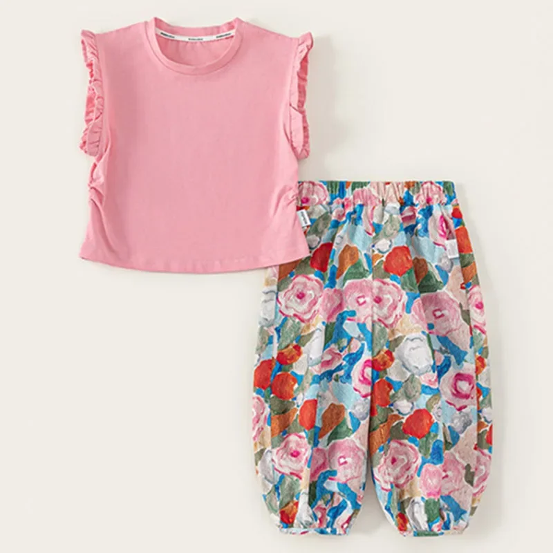 

Summer Toddler Girl Clothes Korean Fashion Flowers Print Sleeveless Baby Tops+Pants Kids Boutique Clothing Children's Sets B116