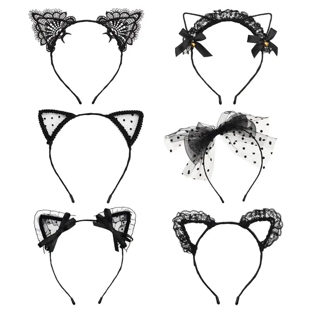 Lace Cat Ears Headband Women Girls Cosplay Cat Ears Headwear Masquerade Anime Party Hair Accessories