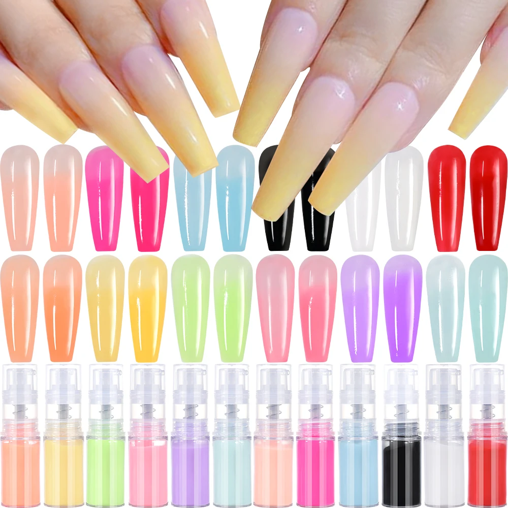 1/12Bottle Macaron Color Ombre Spray Nail Powder Net-10g 12-Colors Neon Dipping Pigment Orange/Red Manicure Press Pump Powder *&