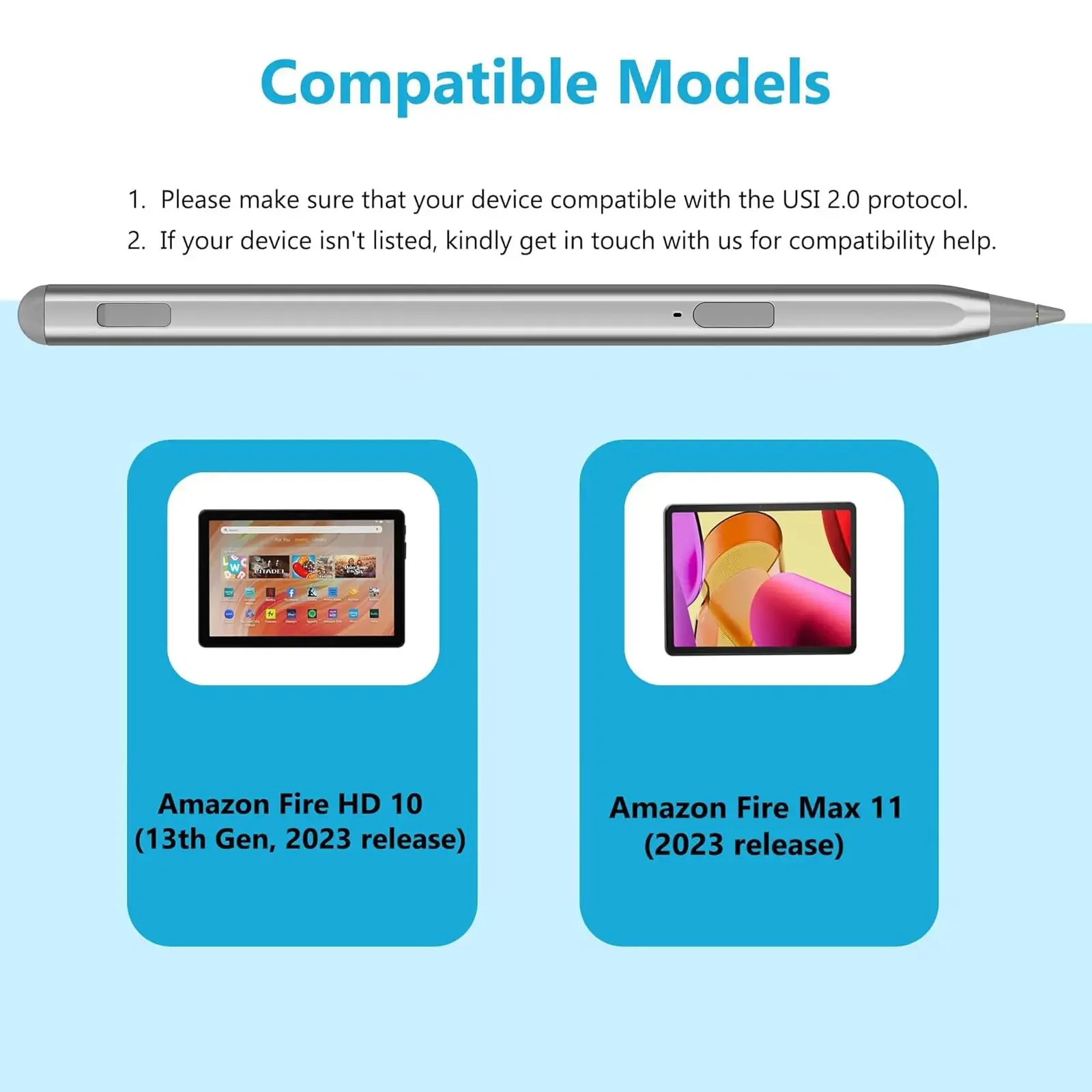 قلم USI 2.0 لجهاز Amazon Fire HD 10 (إصدار 2023) وFire Max 11، مع دعم الميل، رفض راحة اليد، حساسية الضغط 4096 #2