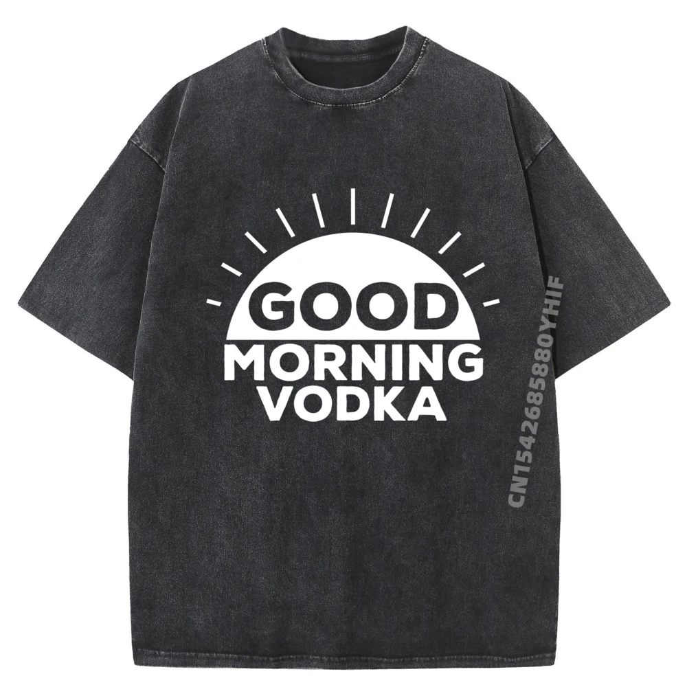 

Leisure Graphic Tshirt Good Morning Vodka Printed T-Shirt Mens Minimalist Washed Camisetas Daily Wear Hip Hop