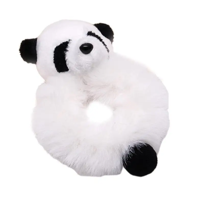 

652F Soft Panda Hair Bands Plush Hair Ring Ponytail Holder Elastic Cartoon Hairwear