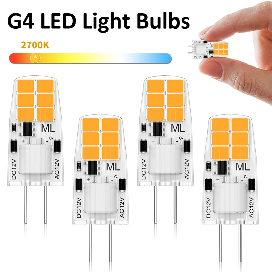 

4PCS G4 LED Bulbs 1.2W DC 12V LED Lamp Warm White No Flickering Not Dimmable Hotel Pendant Light Replace 10W Halogen Bulb