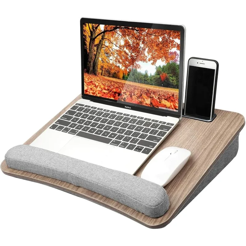 Desk with Pillow Cushion, Fits up to 15.6 inch Laptop, with Anti-Slip Strip & Storage Function for Ho