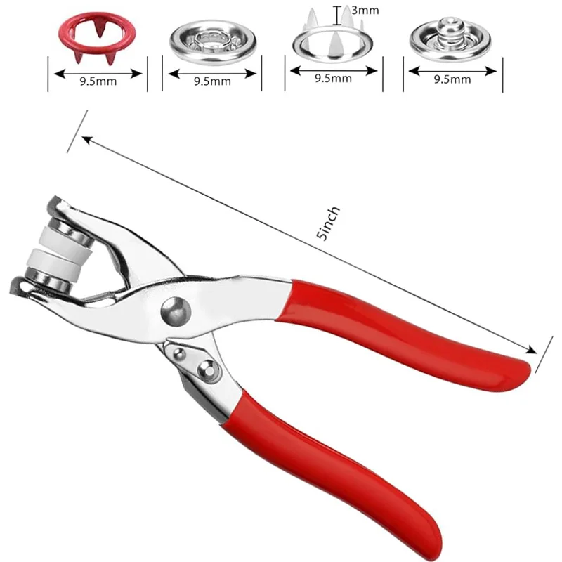 200 Sets 9.5mm Metal Hollow Five-Claw Snap Button with Pliers Tool Set For Installing Clothes Bag Sewing And DIY Craft